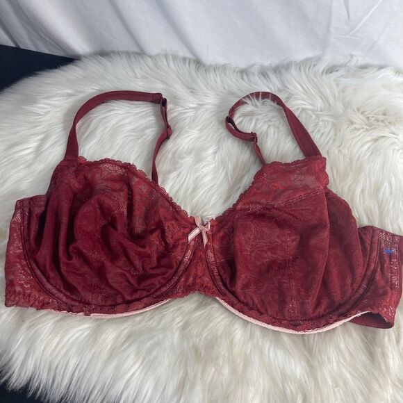 Cacique Wine Red Lace Full Coverage Unlined Bra Sz 44DD - Picture 1 of 8